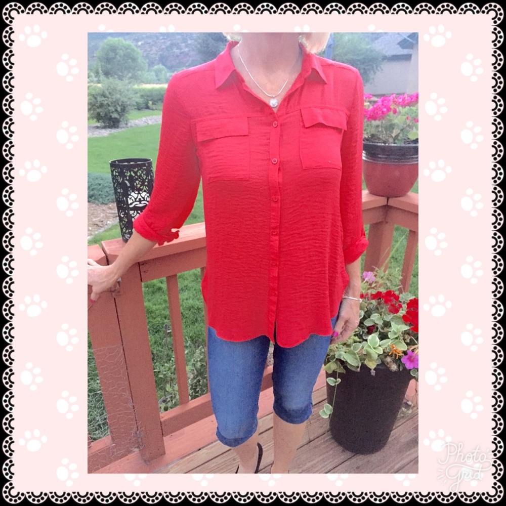 a.n.a. Sheer Button Down Top