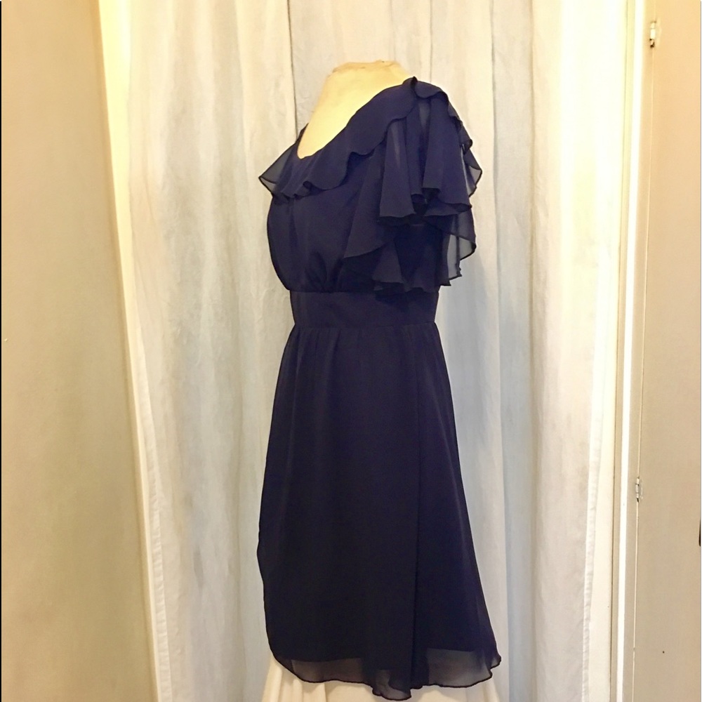 Navy Blue Chiffon Ruffled Dress