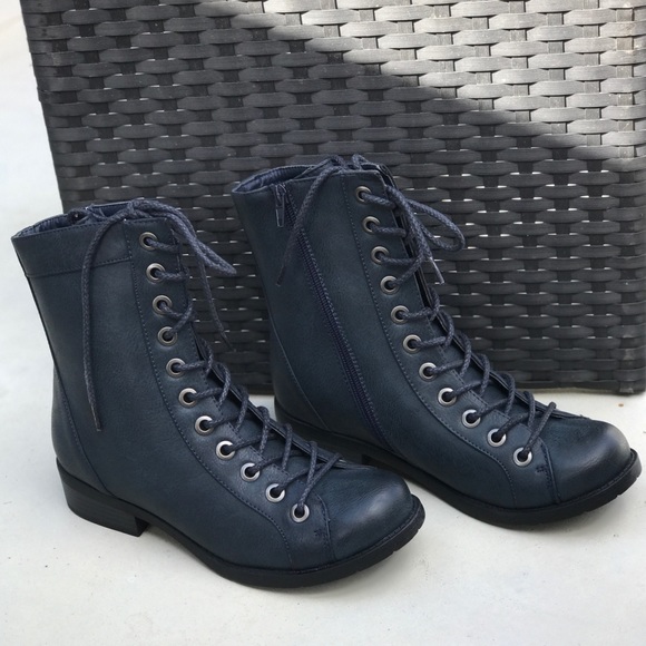 Boutique Shoes - NIB Navy Blue Lace Up Combat Moto Boots
