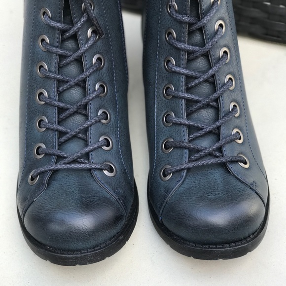 NIB Navy Blue Lace Up Combat Moto Boots - Picture 4 of 5