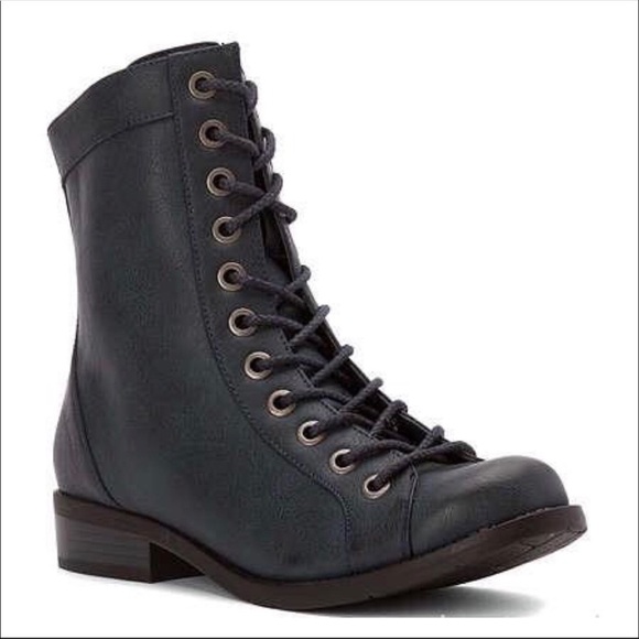 NIB Navy Blue Lace Up Combat Moto Boots - Picture 5 of 5