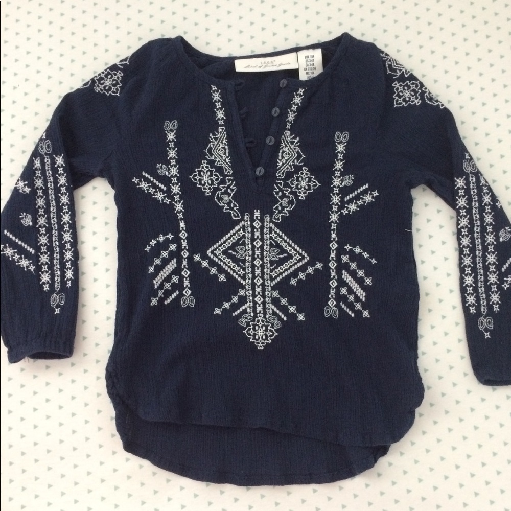 H&M Navy Blue Henley with embroidery