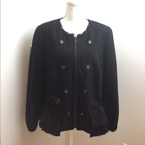 NWT Worthington Black Ruffled Trim Zip Up Jacket