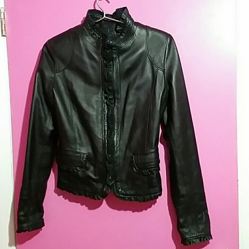 A. Raspini black leather jacket