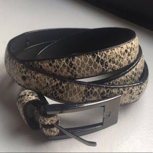 Skinny Snakeskin Print Leather Belt