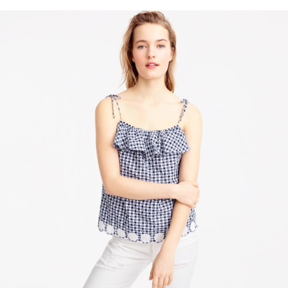 Jcrew Tie-shoulder ruffle top with eyelet trim