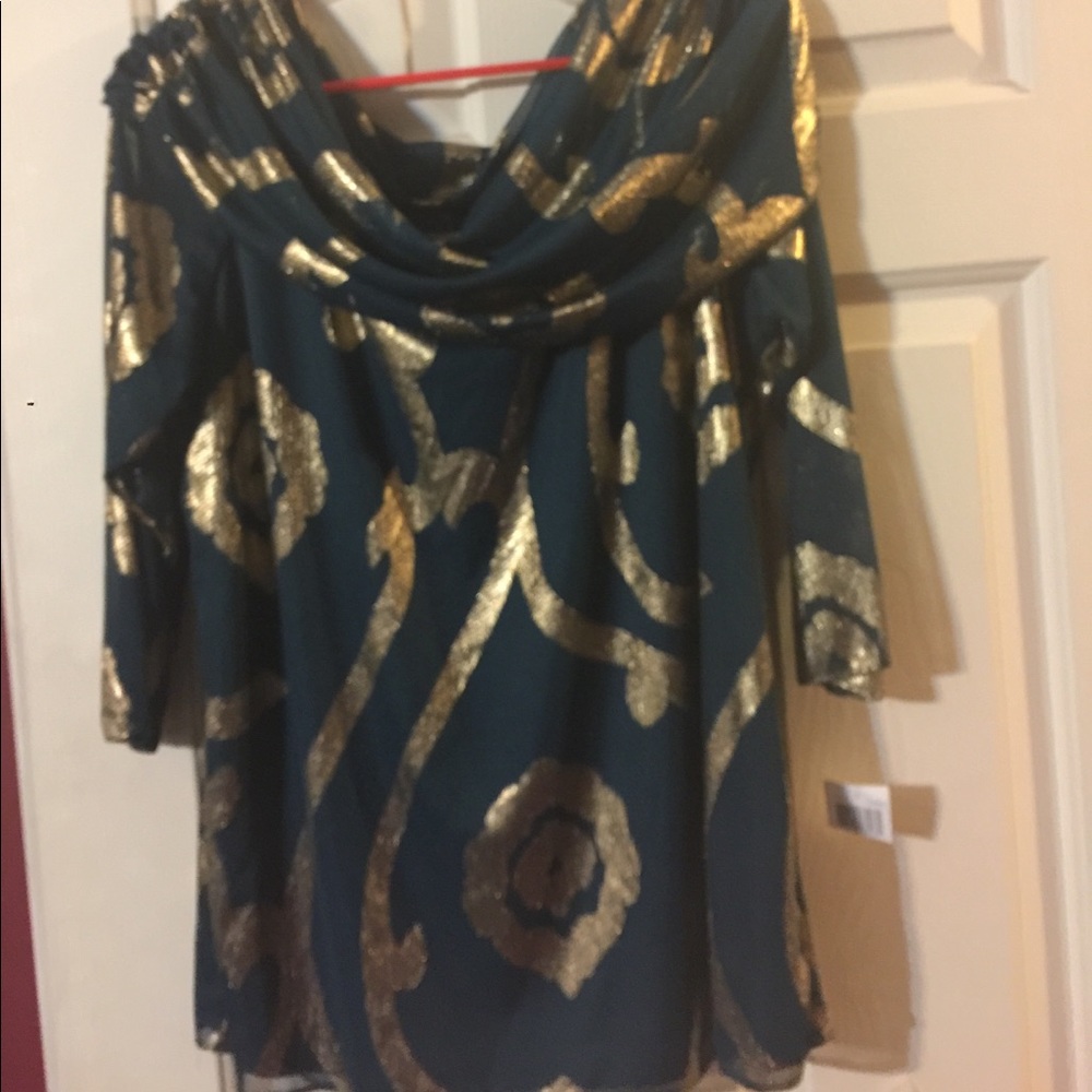 MSK Woman 1X Forest Green &Gold Blouse