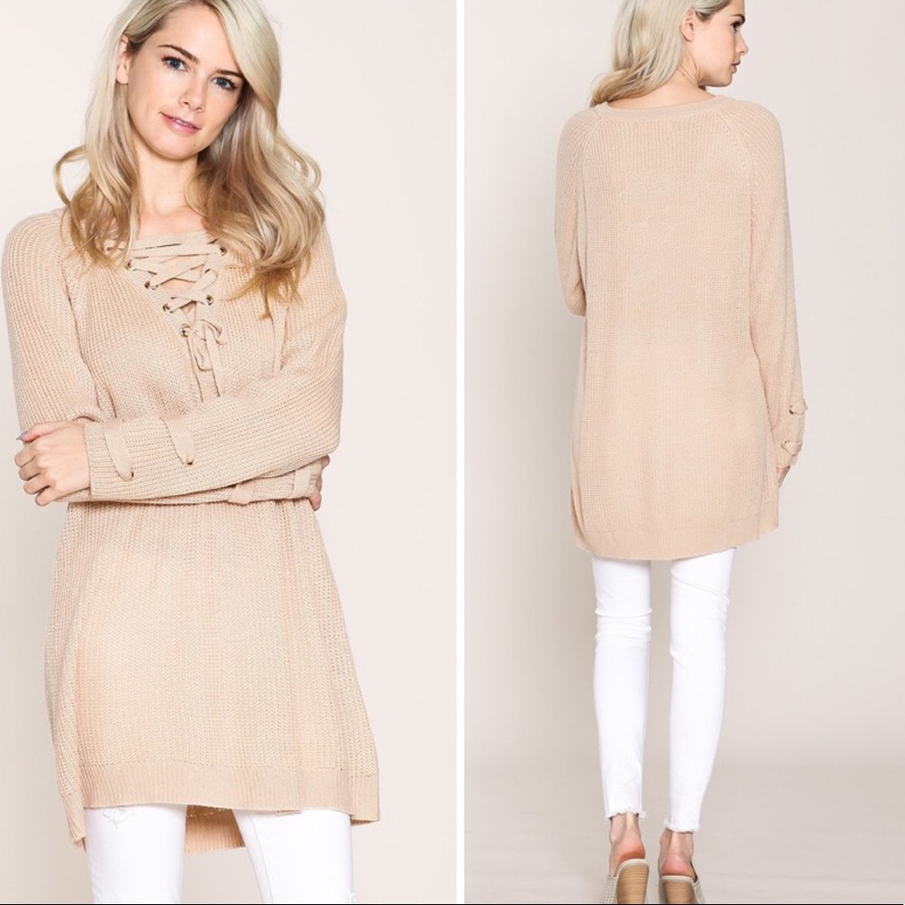 ❗️LAST ONE❗️Knit Crochet Lace Up Sweater - Picture 5 of 5