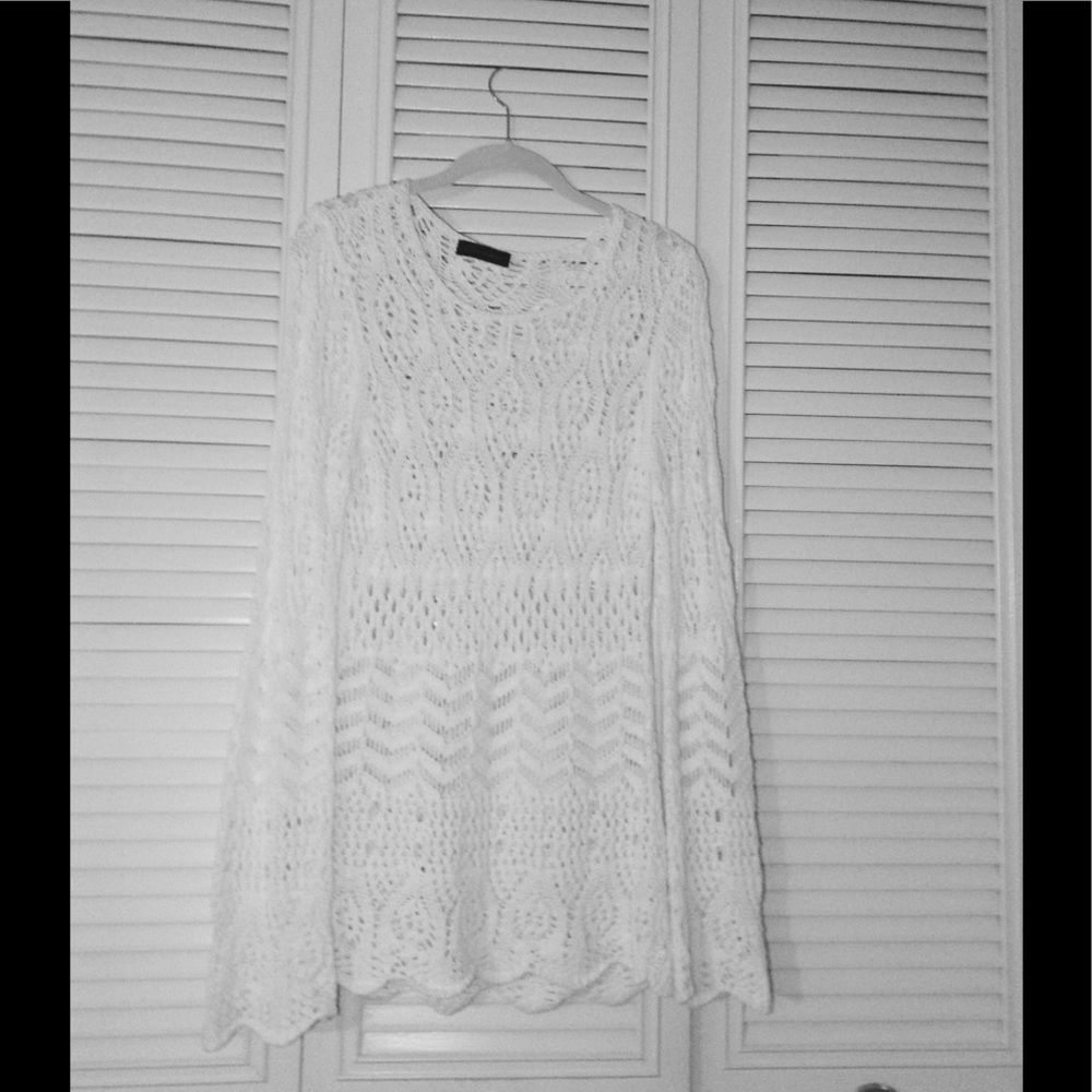 Crochet white mini dress/tunic.  100% cotton.