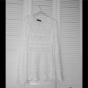 Crochet white mini dress/tunic.  100% cotton.