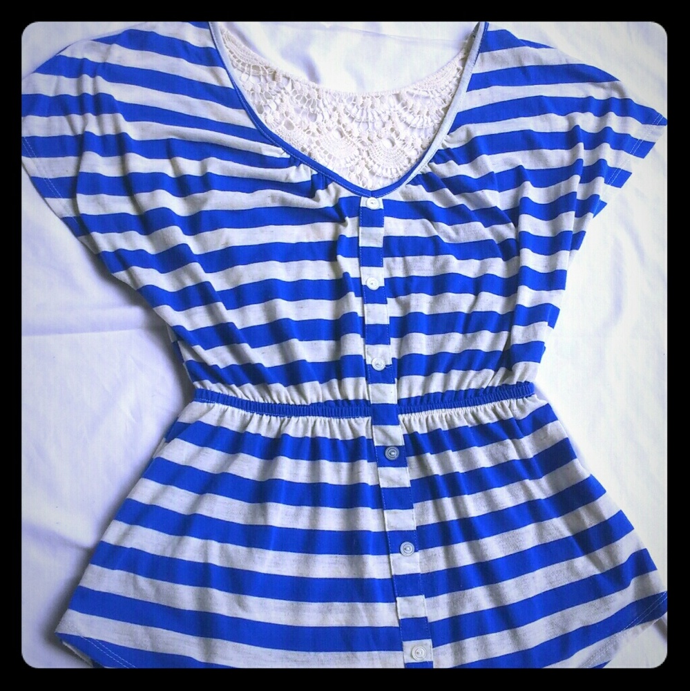 Blue Lacy Striped Top