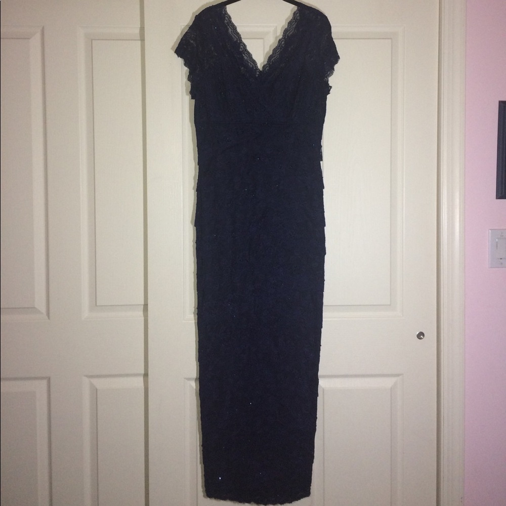 Navy Sequin and Lace Evening Gown