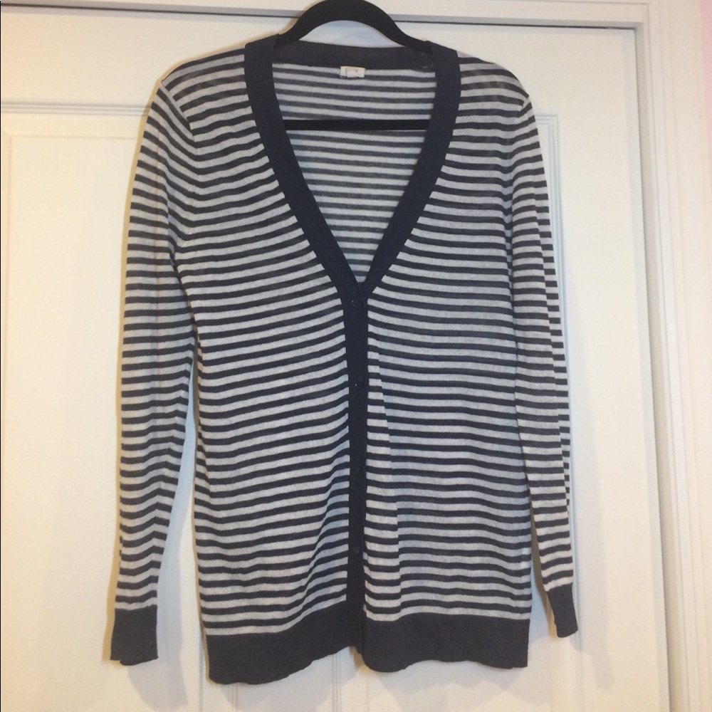 JCREW blue and grey striped cardigan