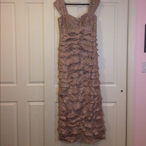 Blush Ruffle and Beaded Evening Gown