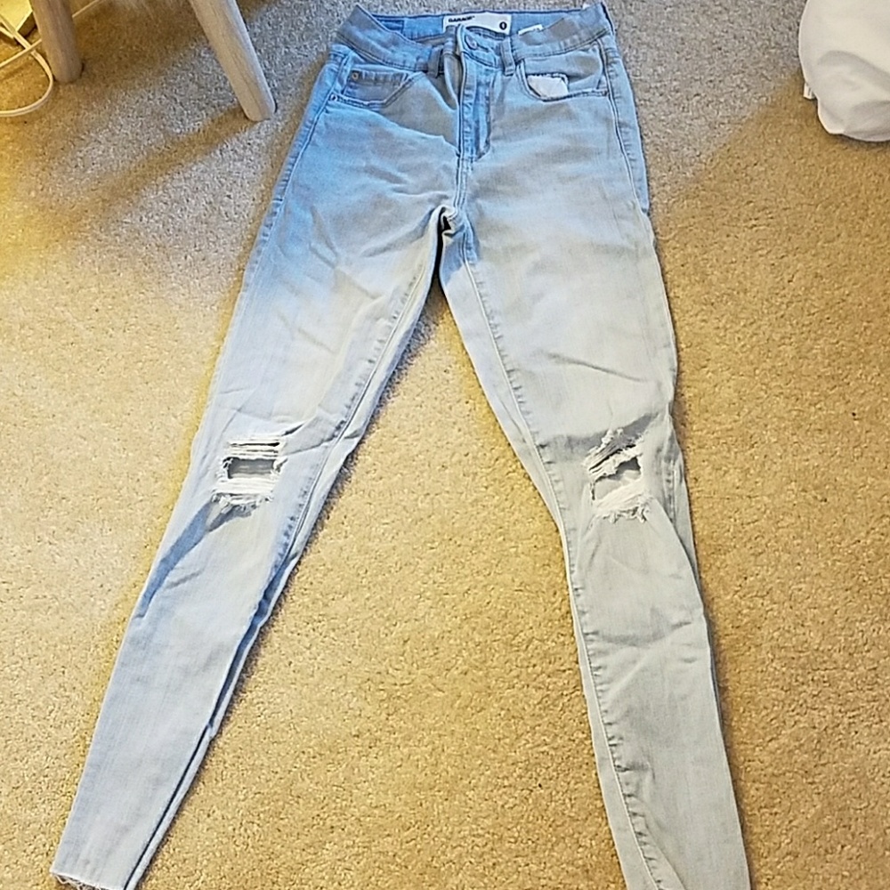 retro high waist knee slit ankle denim