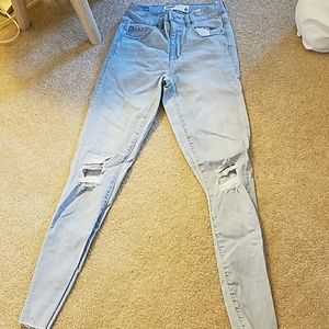 retro high waist knee slit ankle denim