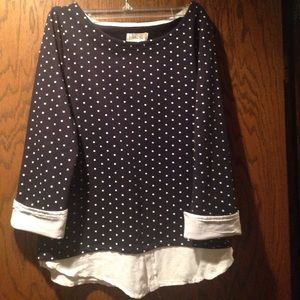 Navy with white polka dot cuffed sweater