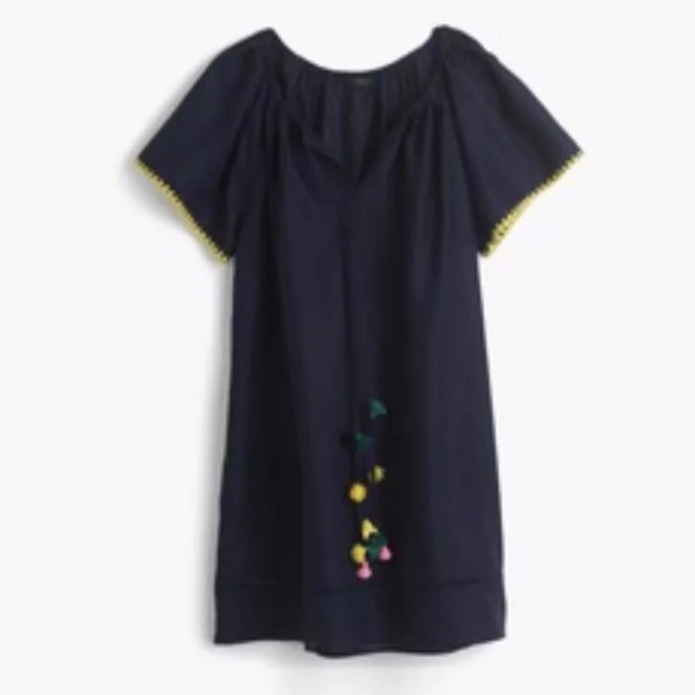 J.Crew Embroidered Linen Cotton Pom Pom Cover Up