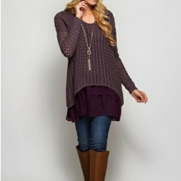 She and Sky Sweaters - Dusty purple layered loose fit sweater tunic