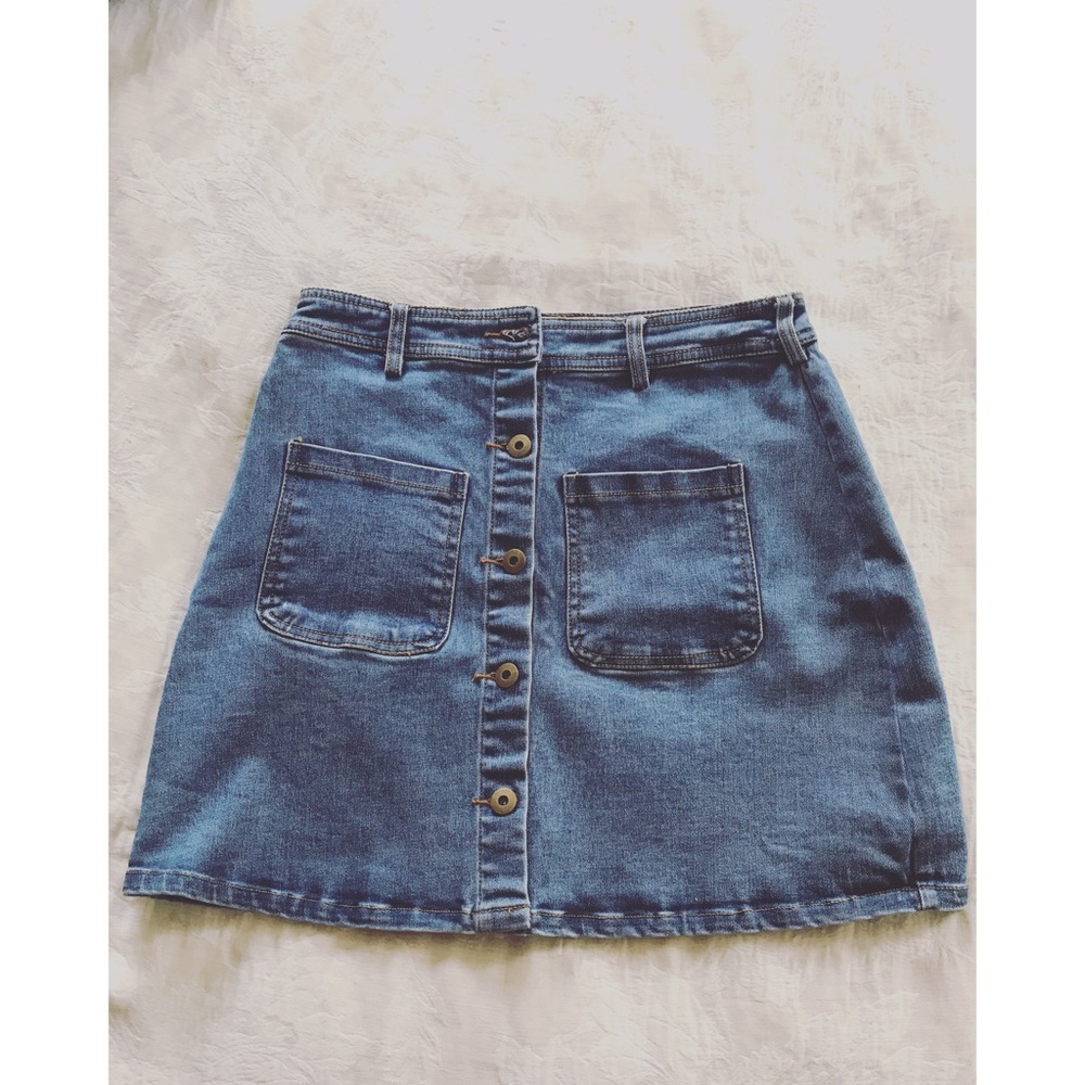 High Waisted Botton Down Jean Skirt