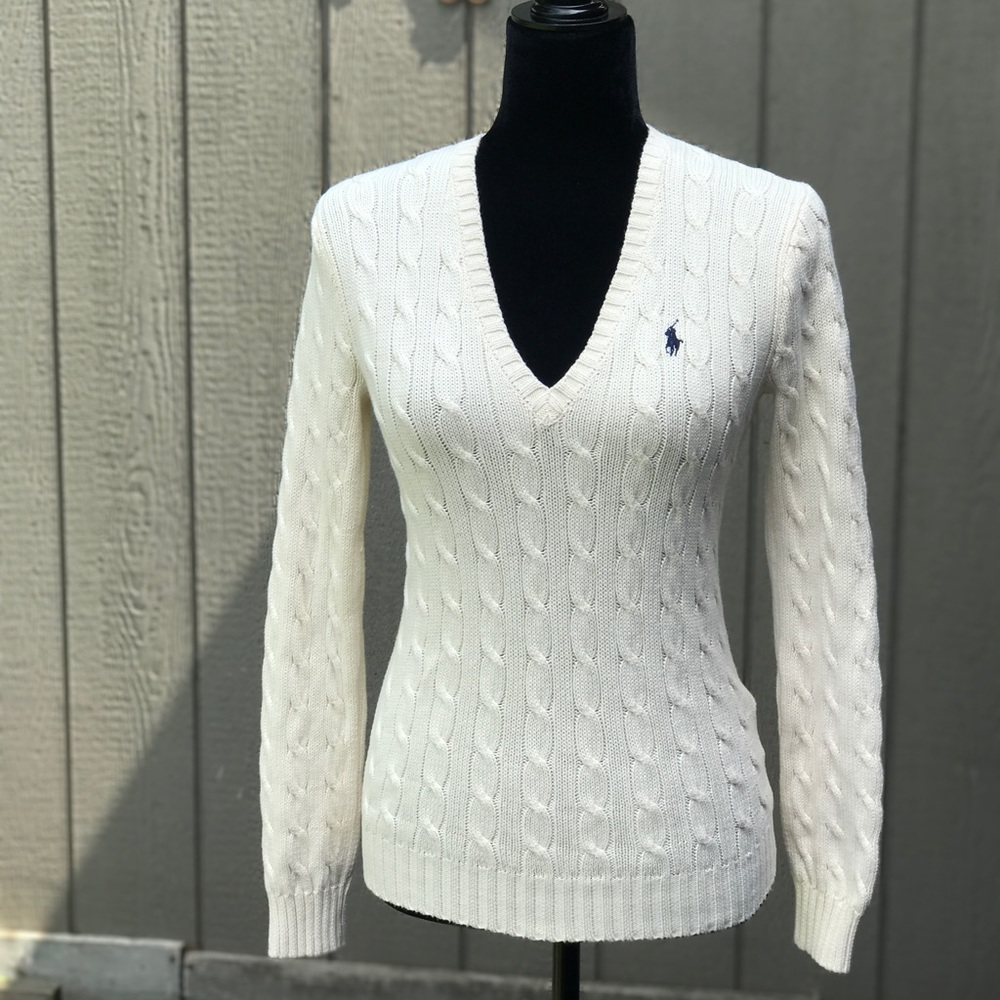 Ralph Lauren Cream Color V-neck Sweater, Medium