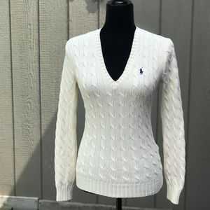 Ralph Lauren Cream Color V-neck Sweater, Medium