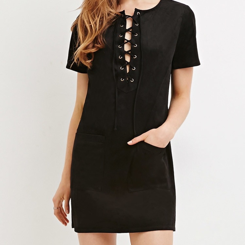 NWOT Black Suede lace up mini dress <3