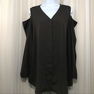 Chico's Brown Cold Shoulder Blouse V-Neck Size 3