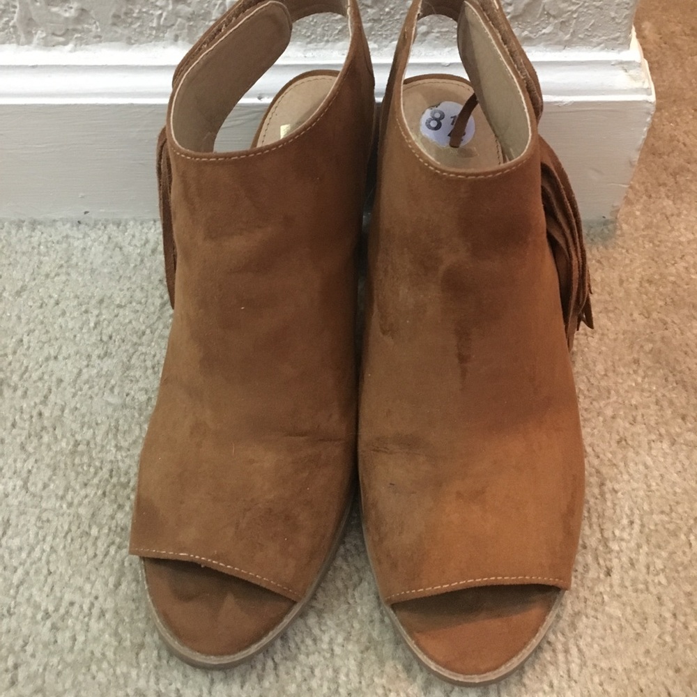 Report Peep Toe Fringe Booties