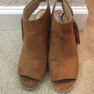 Report Peep Toe Fringe Booties