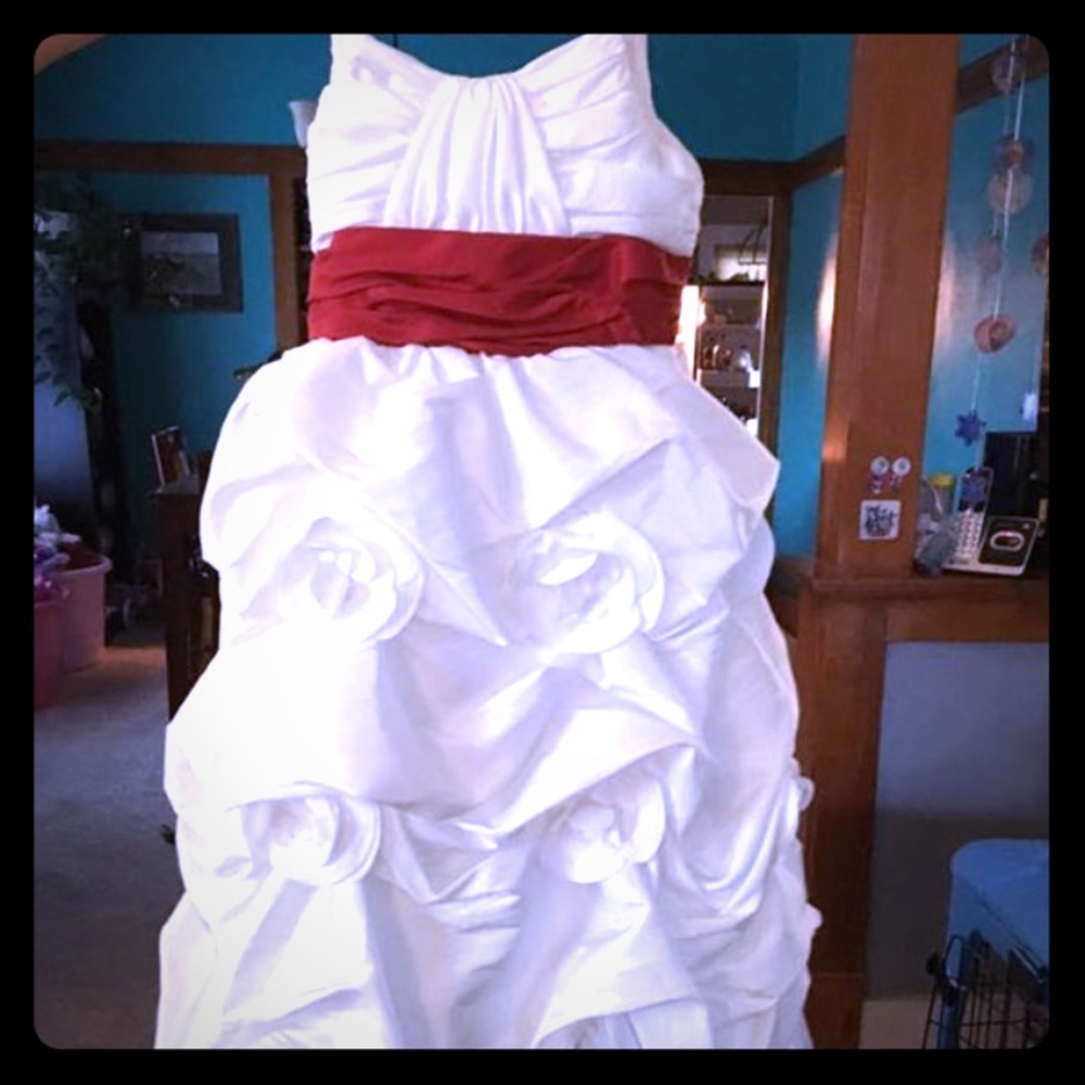 GIRLS ROSE FLOWER 🌷 GIRL DRESS WHITE/RED
