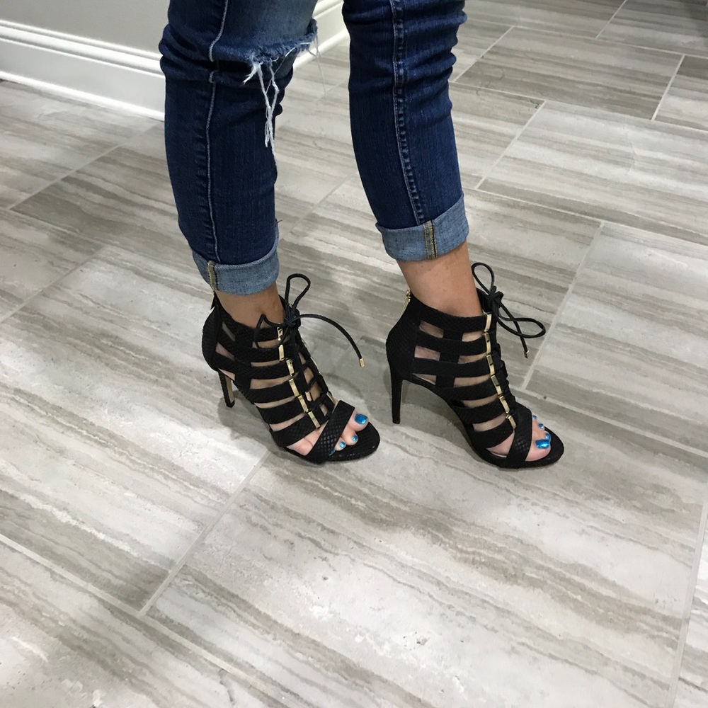 Black leather stiletto. Vince Camino. Worn once.