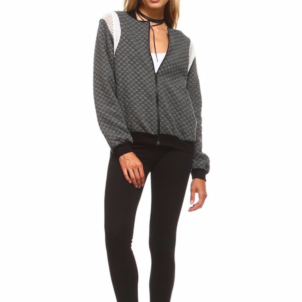 Checkered Mesh Detail Bomber - Picture 2 of 4