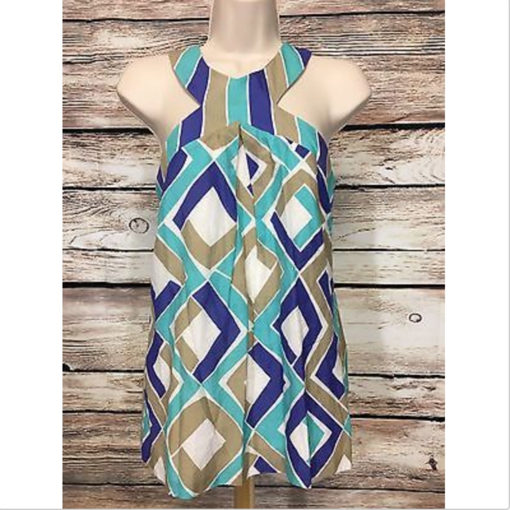 Trina Turk Criss Cross Tank Sleeveless Silk Blend