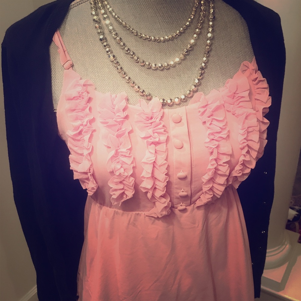 Sweet pea ruffle front spaghetti strap top pink, M