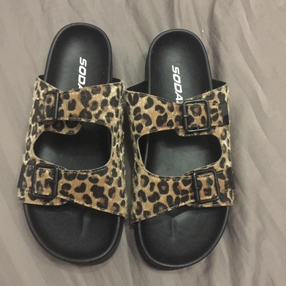 Soda leopard Birkenstock like sandals