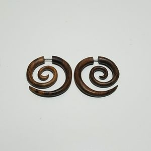 Spiral Wooden Tribal Earrings