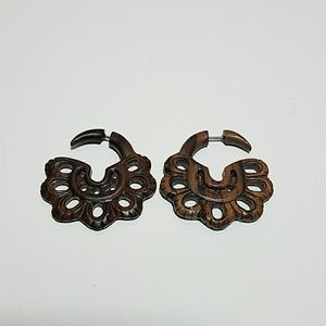 Wooden Tribal Polynesian Floral Earrings