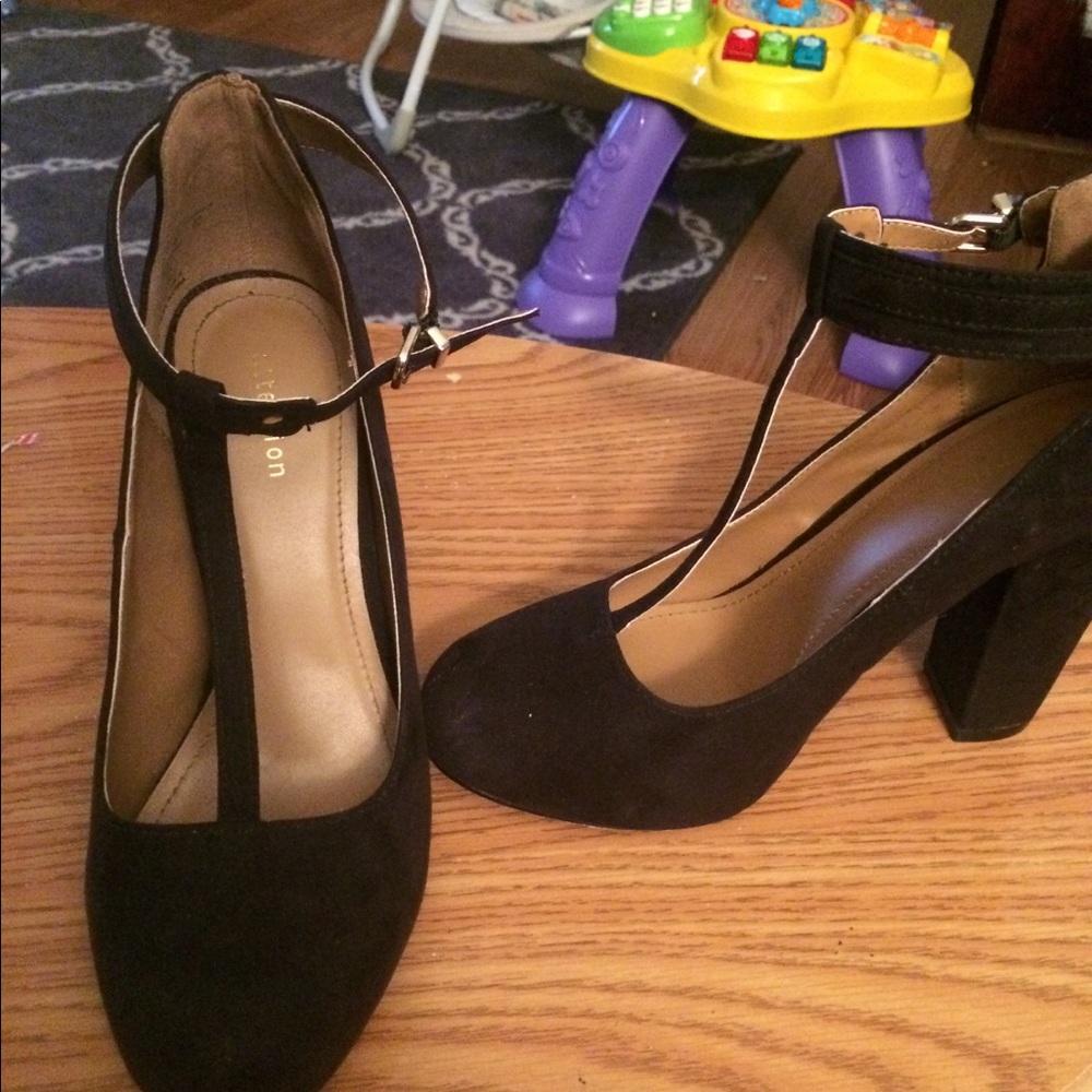 Black ankle buckle high heels