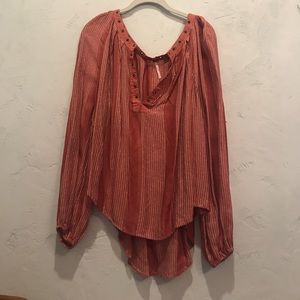 Free People Burnt Orange Pinstriped Blouse