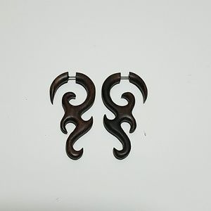 Tribal Wooden Flame Earrings