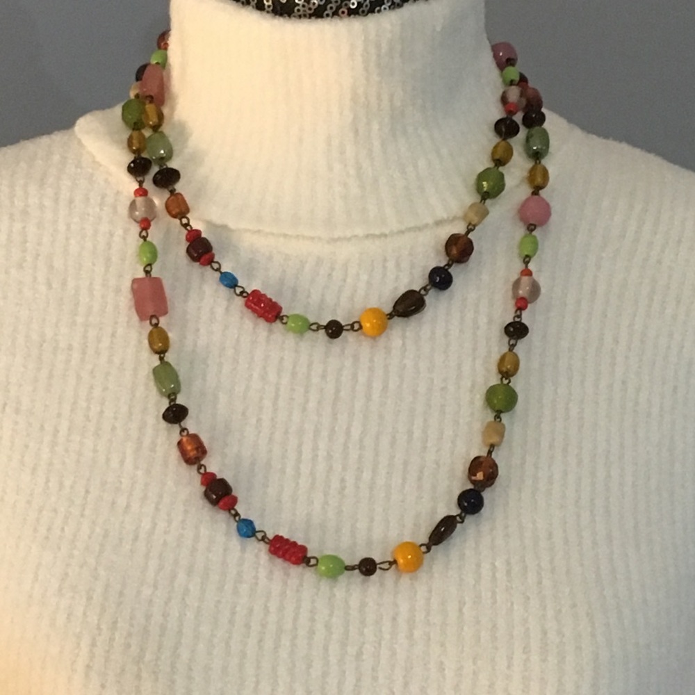 Necklace, multi colored/shaped glass beads