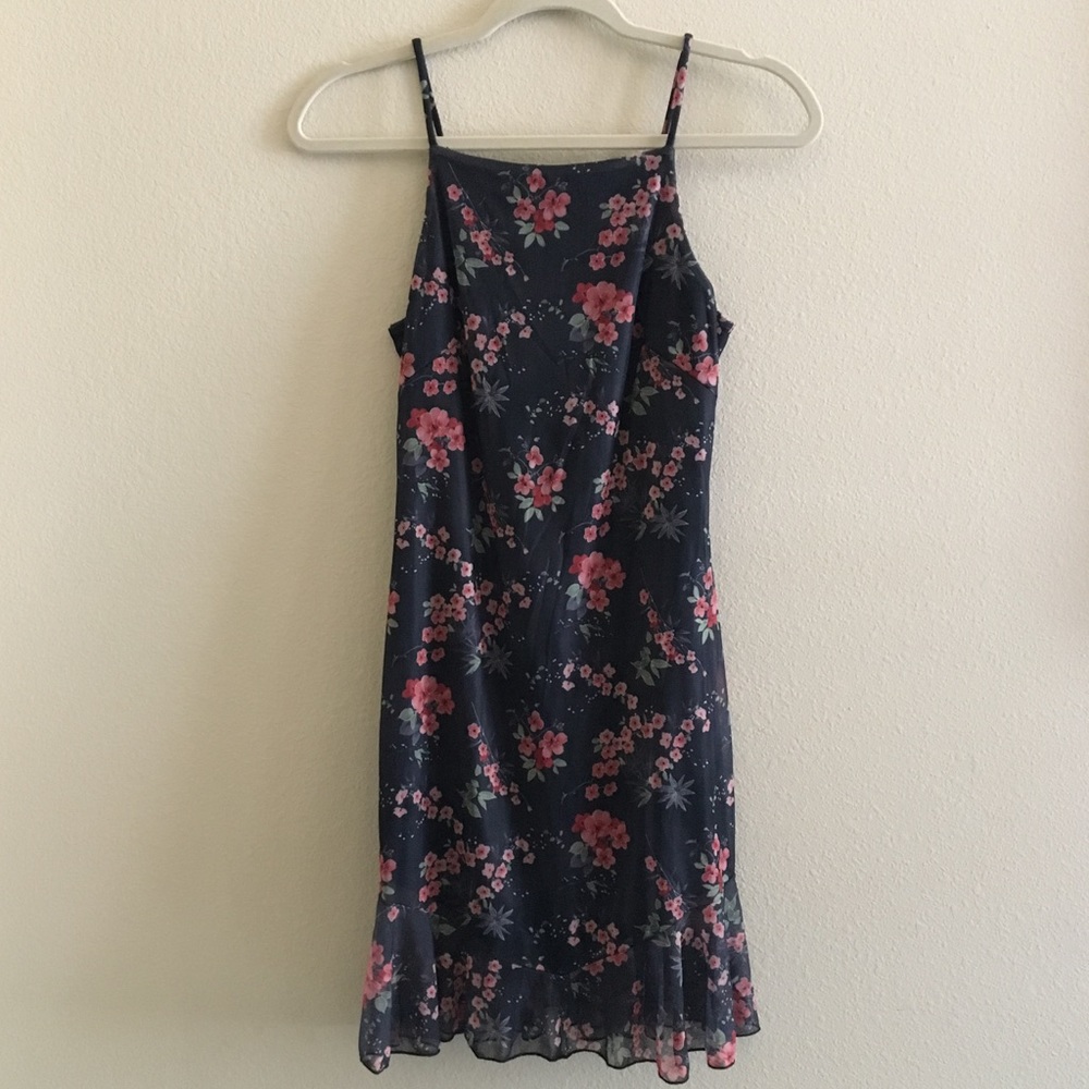 vintage floral shift dress with ruffle hem