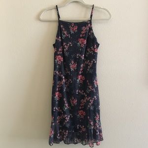 vintage floral shift dress with ruffle hem