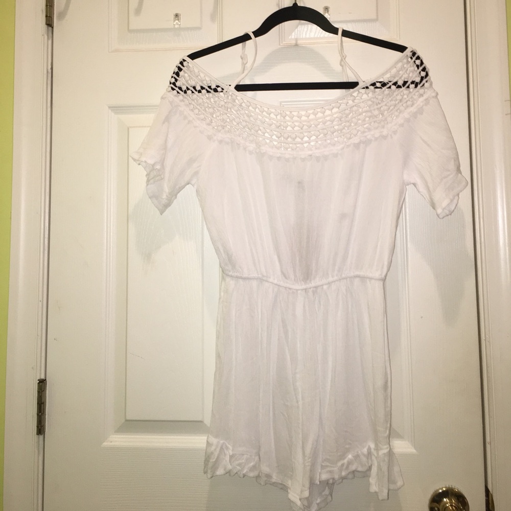 White Open Shoulder Romper
