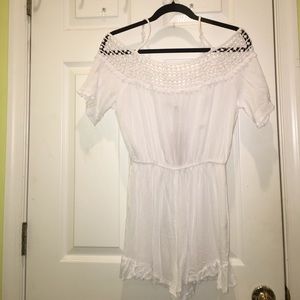 White Open Shoulder Romper