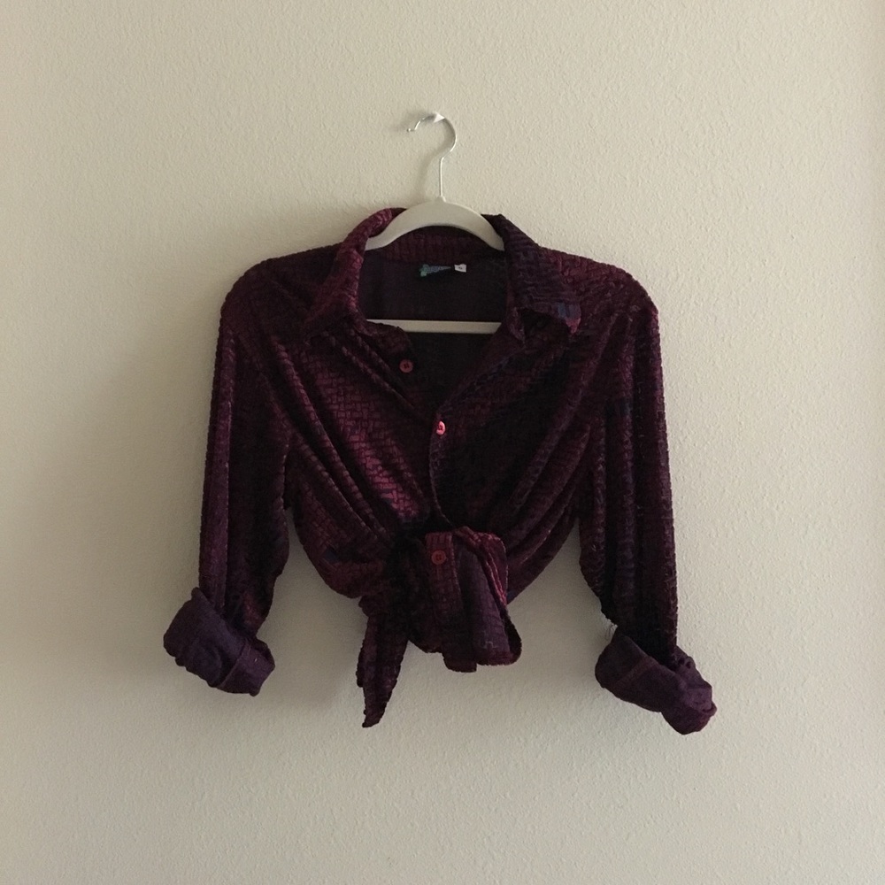 vintage semi-see through maroon button down