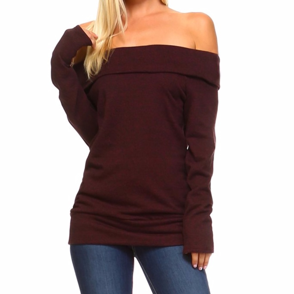 Off Shoulder Long Sleeve Sweater - Picture 2 of 5