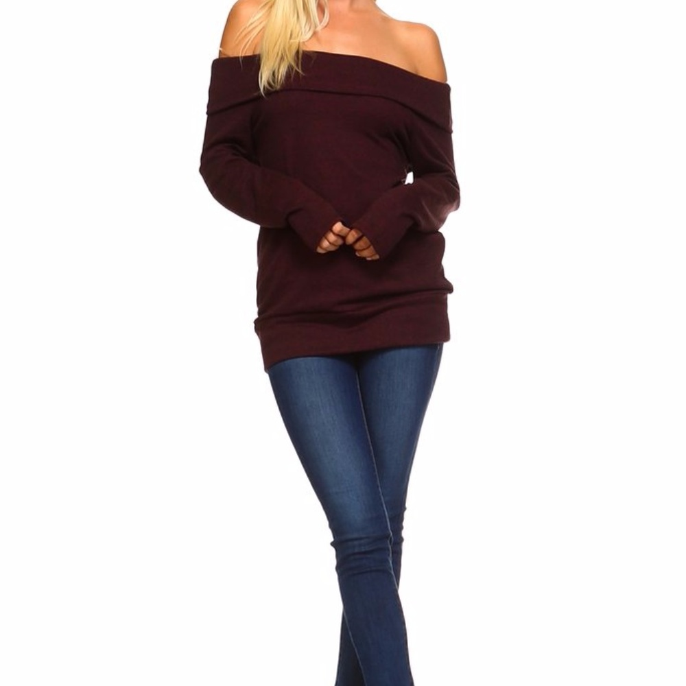 Off Shoulder Long Sleeve Sweater - Picture 3 of 5