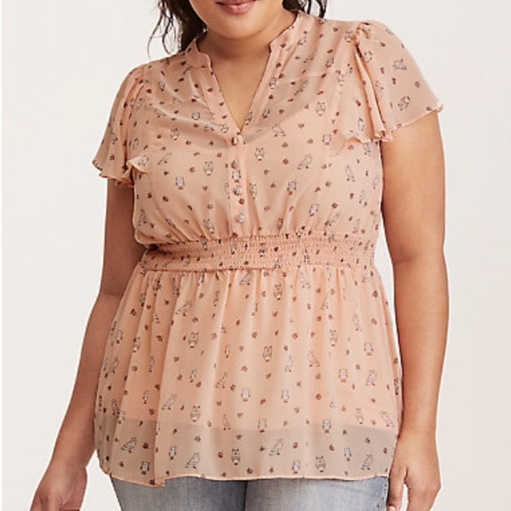 Owl Print Chiffon Blouse 3X